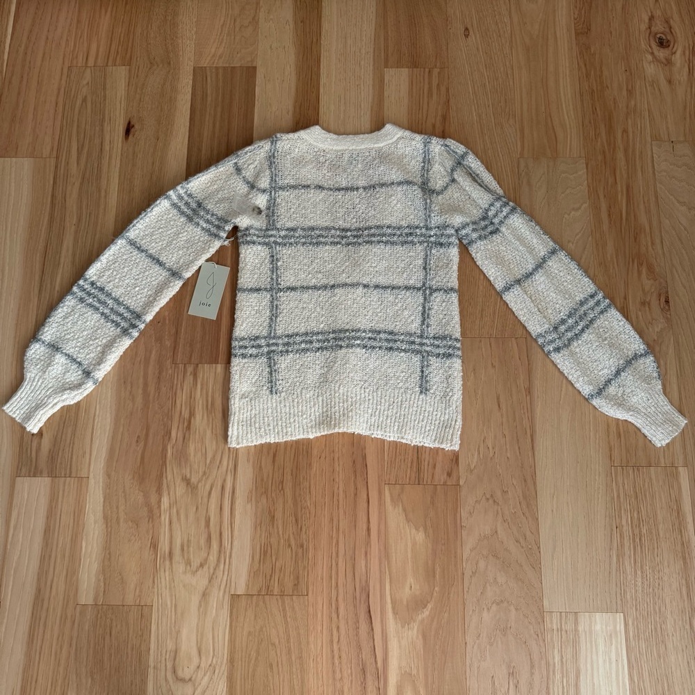 Joie Windowpane Boucle Knit Princess Sleeve Wool Blend Cardigan Sweater Size XS - Picture 3 of 8